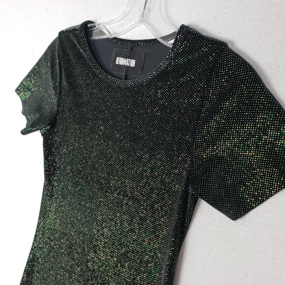 REFORMATION Glitter Mini Dress Shimmer Short Sleeve Fitted size XS Stretch - Picture 9 of 11
